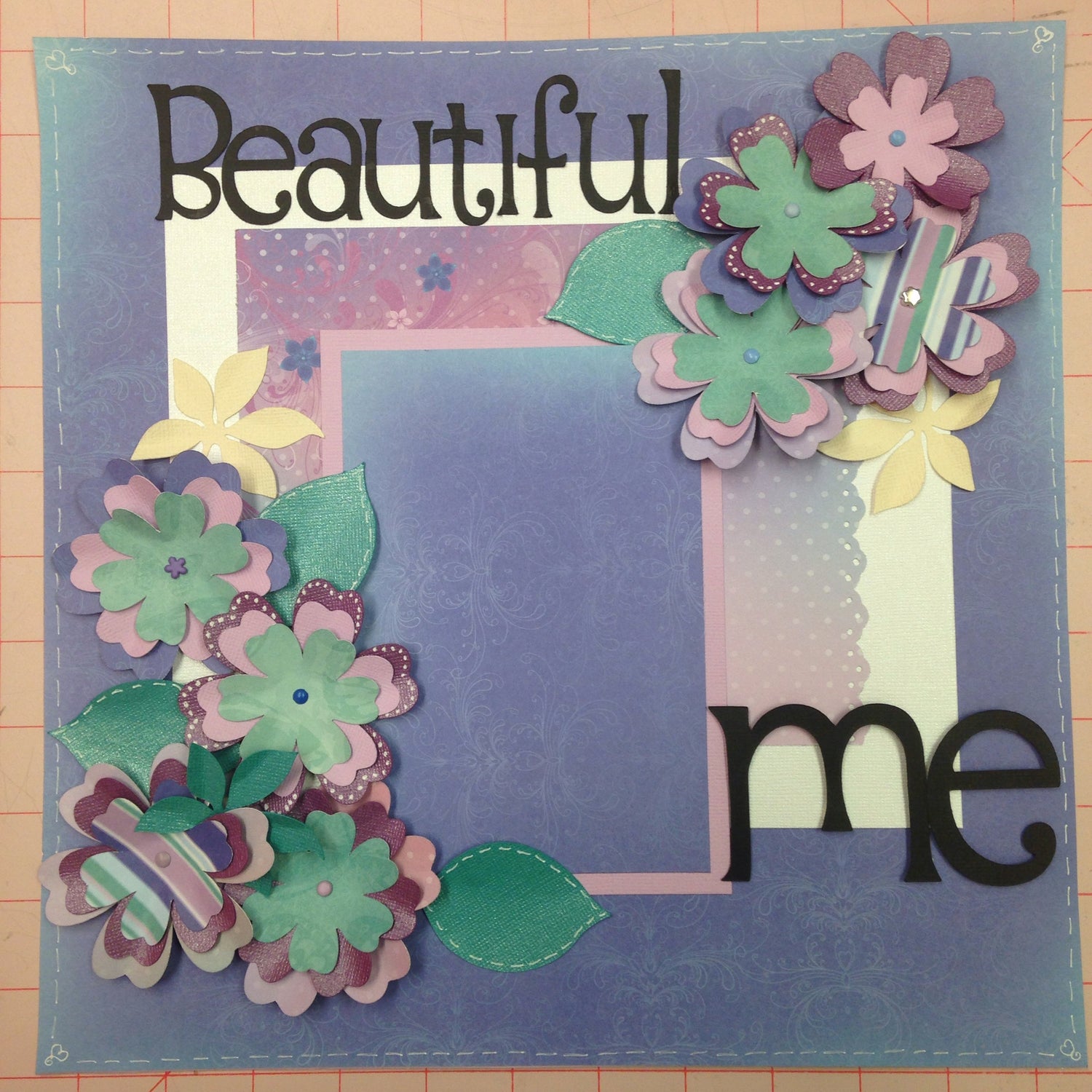 Premade Scrapbook Page 12&quot;x12&quot; BEAUTIFUL ME - Scrapbook Kyandyland