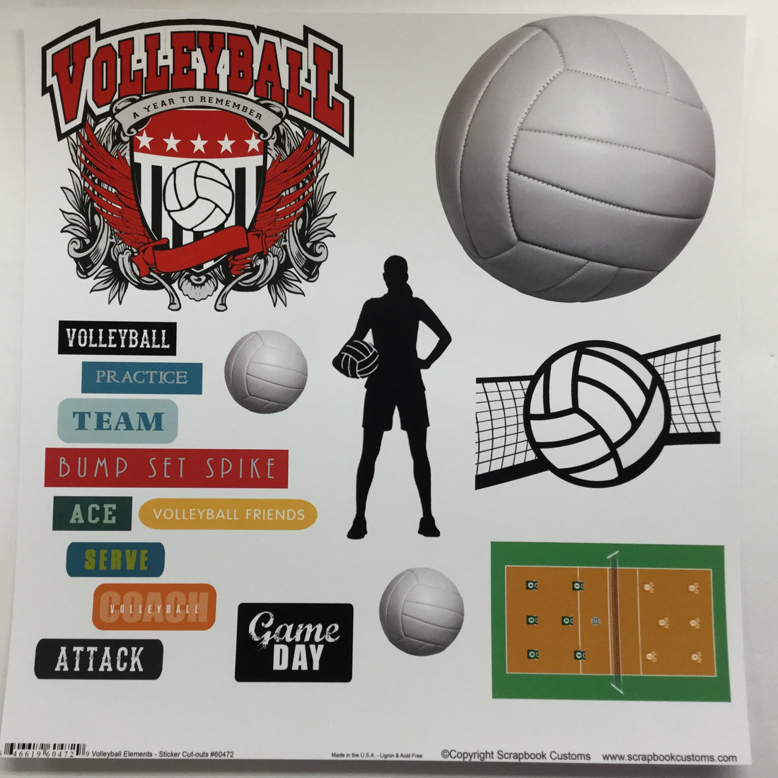 VOLLEYBALL ELEMENTS Sticker Cut Outs  12"X12" Scrapbook Customs Scrapbooksrus