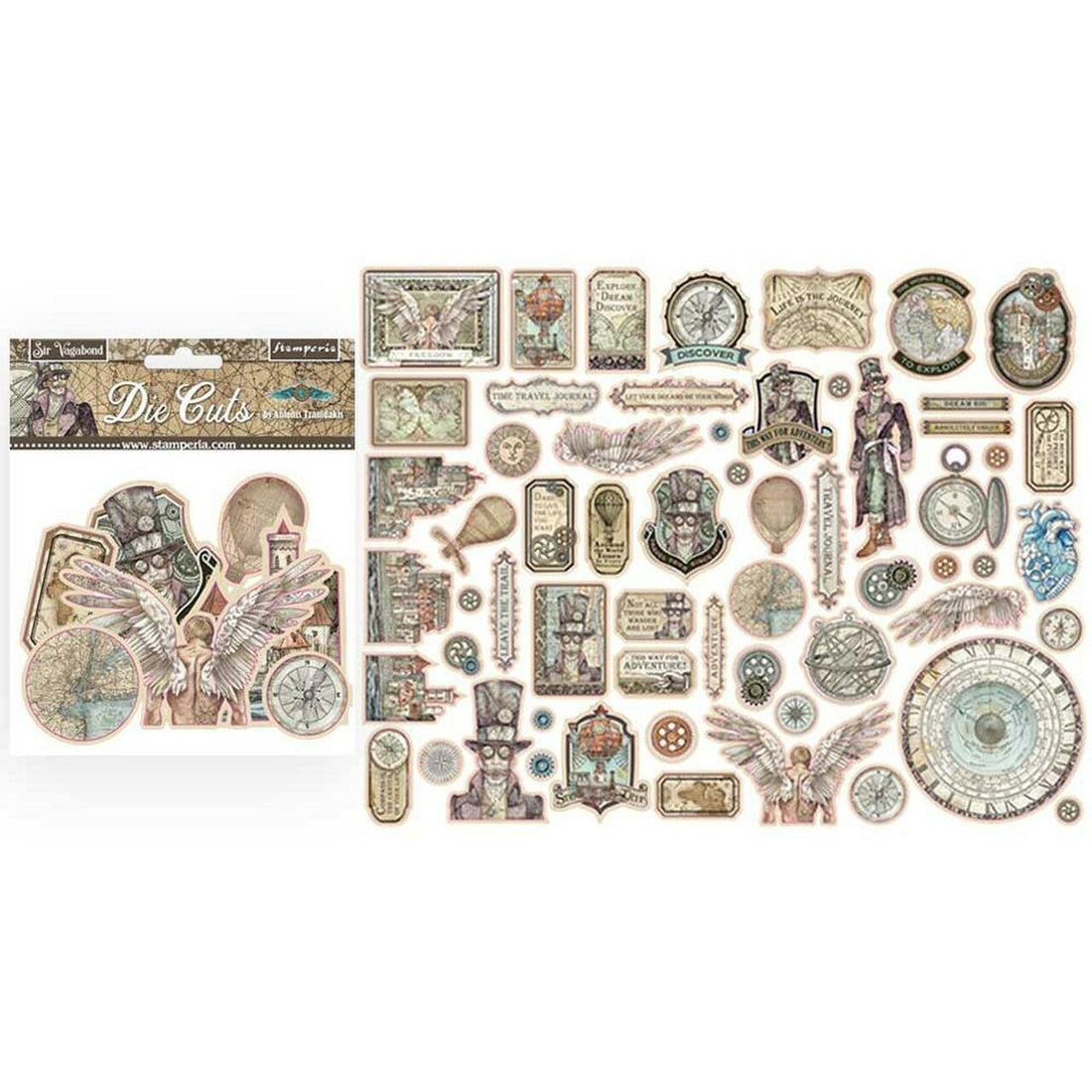 Stamperia SIR VAGABOND Chipboard Die Cuts 60pc Scrapbooksrus 