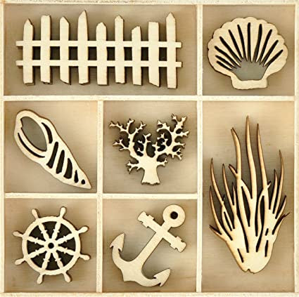 Kaisercraft BEACH Wooden Flourishes Pack 35pc Scrapbooksrus 