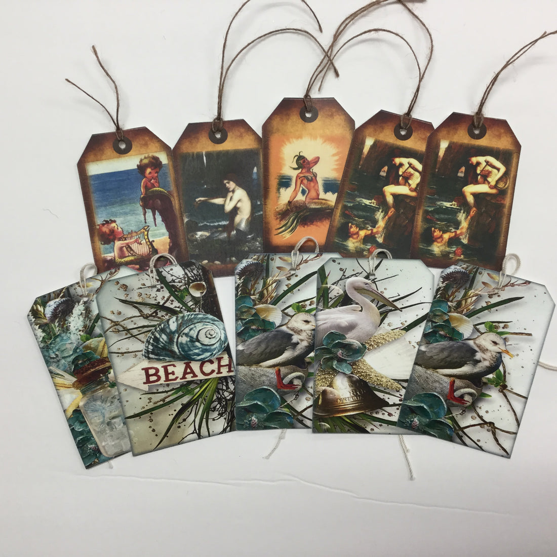 Tags &amp; Ephemera 10pc BEACH &amp; VINTAGE MERMAIDS TAGS Scrapbooksrus 