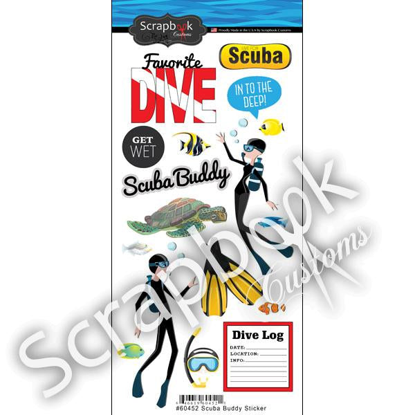 Scrapbook Customs SCUBA BUDDY Stickers  6&quot;X12&quot; 22pc