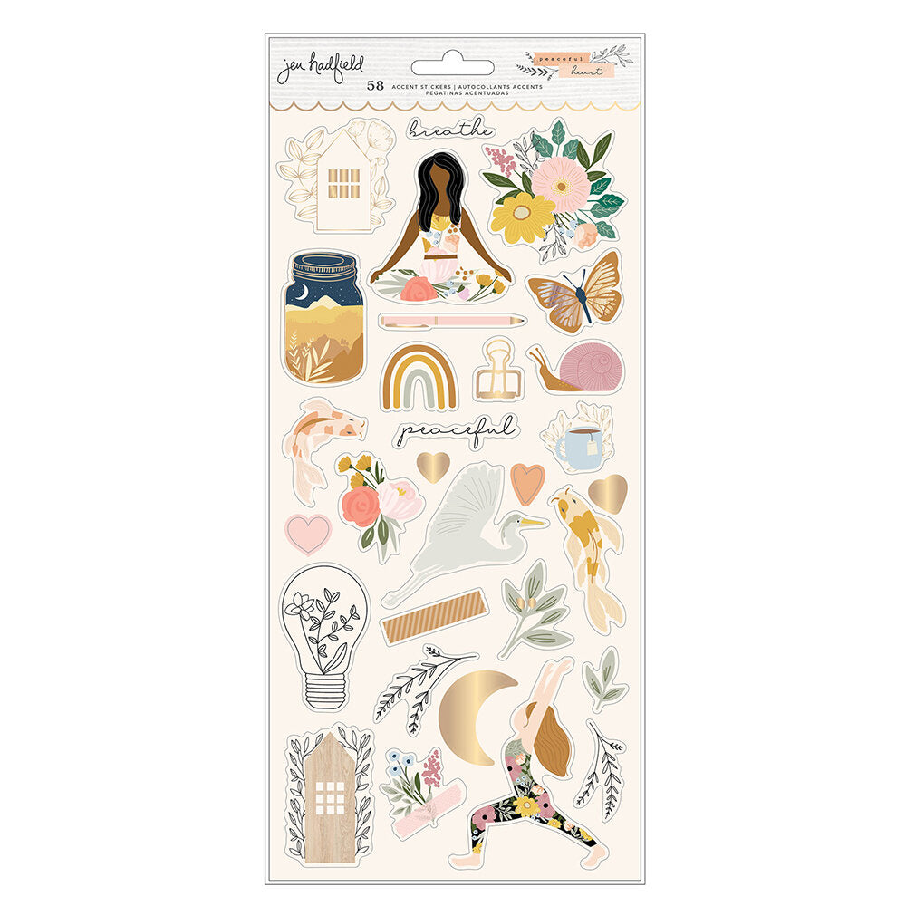 American Crafts Jen Hadfield PEACEFUL HEART Accent Stickers 58pc Scrapbooksrus