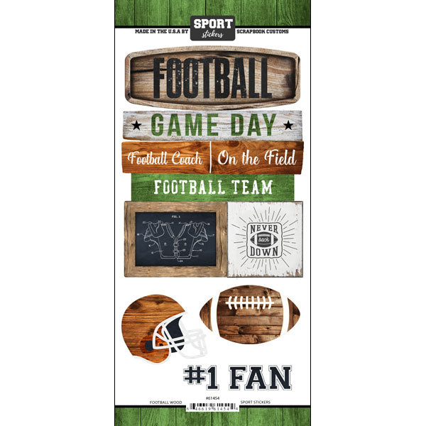 Sport FOOTBALL WOOD 6&quot;X12&quot; Scrapbook Customs Stickers Scrapbooksrus 