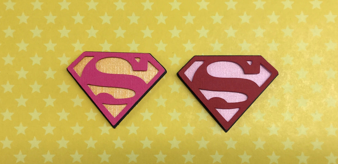 Mini SUPERMAN &amp; SUPERGIRL EMBLEM Superhero Custom Scrapbook Die Cuts Scrapbooksrus 