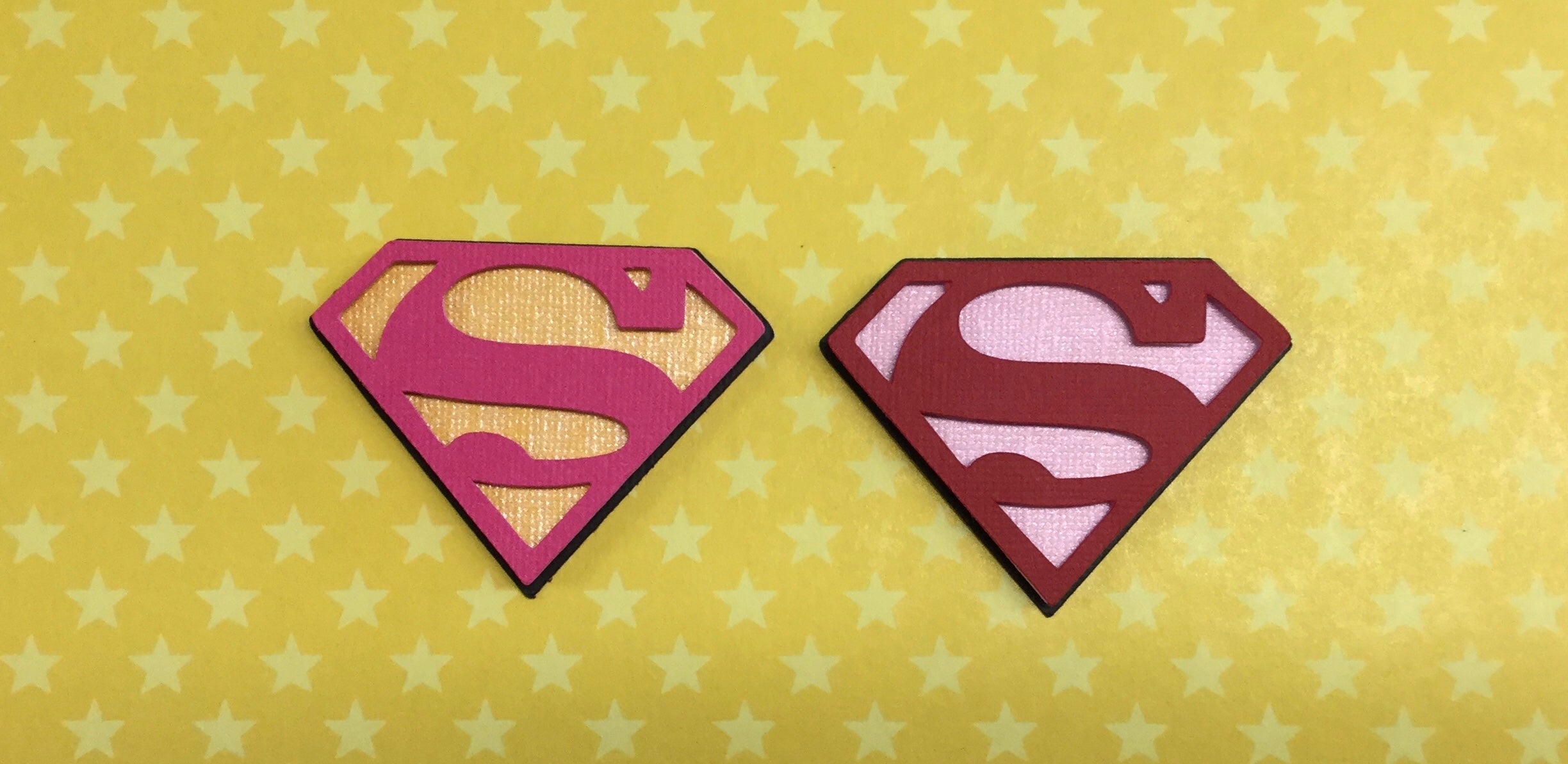 Mini SUPERMAN &amp; SUPERGIRL EMBLEM Superhero Custom Scrapbook Die Cuts Scrapbooksrus 