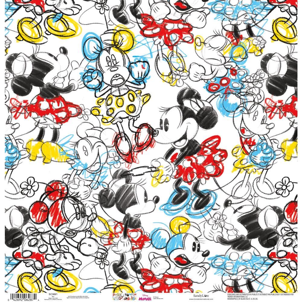 Disney Sandylion MINNIE MICKEY SCRIBBLES 12&quot;X12&quot; Scrapbook Paper