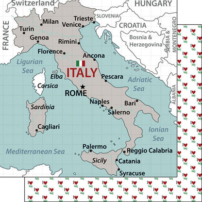 ITALY ADVENTURES MAP Double Sided 12X12 Paper Scrapbook Customs Scrapbooksrus 