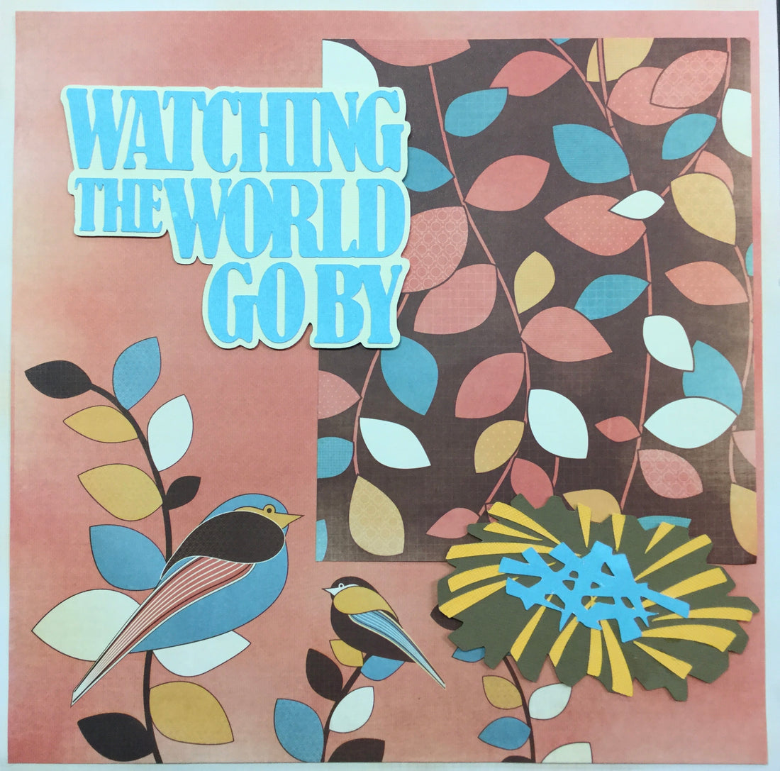 Premade Scrapbook Page WATCHING THE WORLD (1) 12"x12" Fall Layout Scrapbooksrus