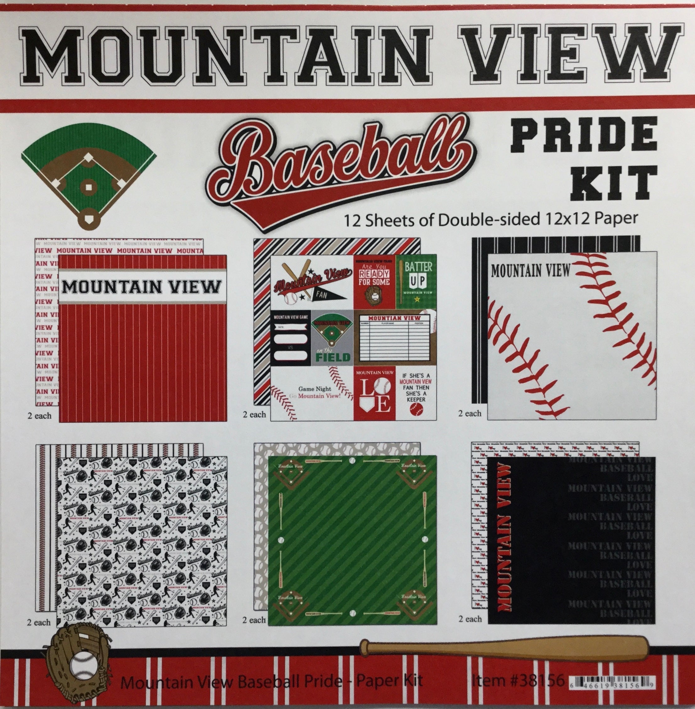 MOUNTAIN VIEW BASEBALL Pride Kit 12&quot;X12&quot; Scrapbook Paper