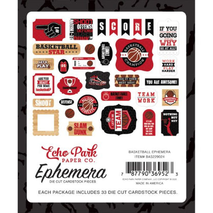 Echo Park Basketball EPHEMERA Die Cuts 33pc Scrapbooksrus 