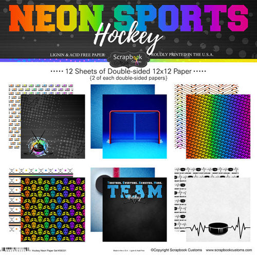 Neon Sports HOCKEY KIT 12&quot;X12&quot; Scrapbook Paper 12 Sheets