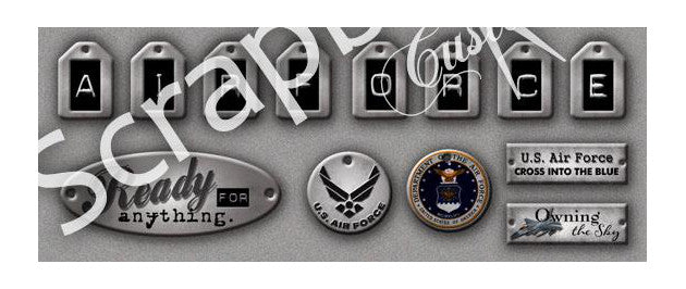 Military AIR FORCE Antiqued METALLIC TAGS 6&quot;X12&quot; Stickers 13pc
