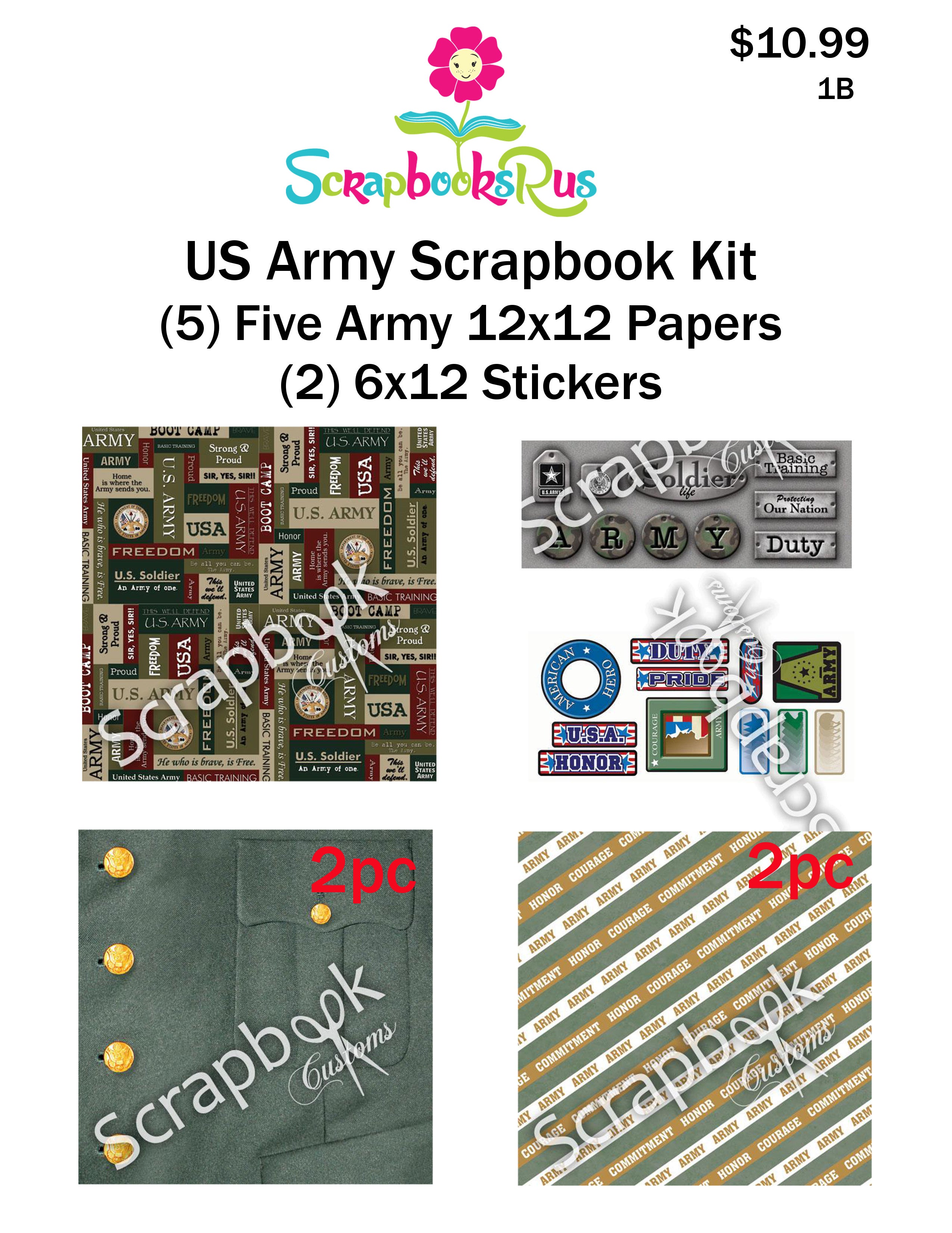 Scrapbook Customs ARMY KIT 1B 12&quot;X12&quot; Paper Stickers 7pc