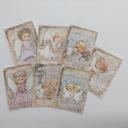 Tags &amp; Ephemera 7pc VINTAGE FLORAL BABY ANGELS Scrapbooksrus 