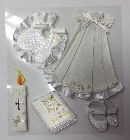 Ek Success BABY CHRISTENING Jolee's Boutique 3D Stickers 5pc Scrapbooksrus 