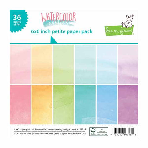 Lawn Fawn WATERCOLOR WISHES 6"X6" Petite Paper Pack 36pc Scrapbooksrus 