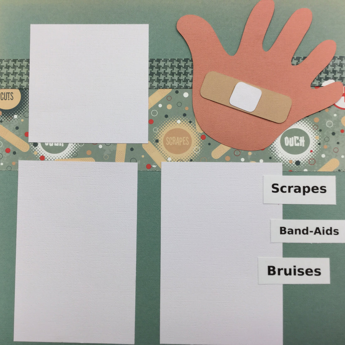 Premade OUCH BAND-AIDS (2) 12”X12” Scrapbook Pages Scrapbooksrus 