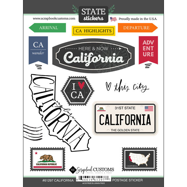 Scrapbook Customs CALIFORNIA Postage Stickers 12 pc. Scrapbooksrus 