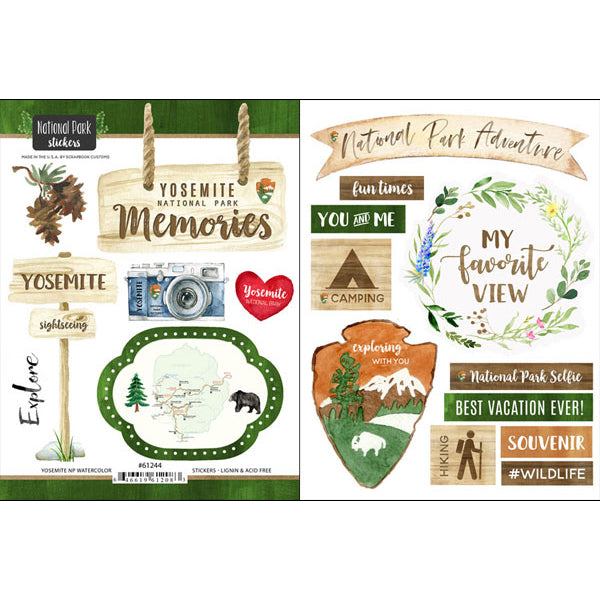 National Park YOSEMITE Stickers 18pc Scrapbook Customs Scrapbooksrus 