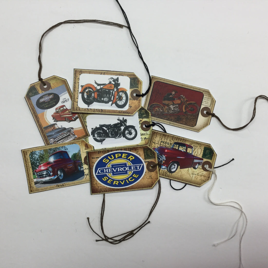 Tags &amp; Ephemera 7pc VINTAGE CHEVY TRUCKS &amp; CARS SetB Scrapbooksrus 