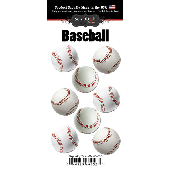 Scrapbook Customs REPEATING BASEBALLS Stickers 8pc. Scrapbooksrus 