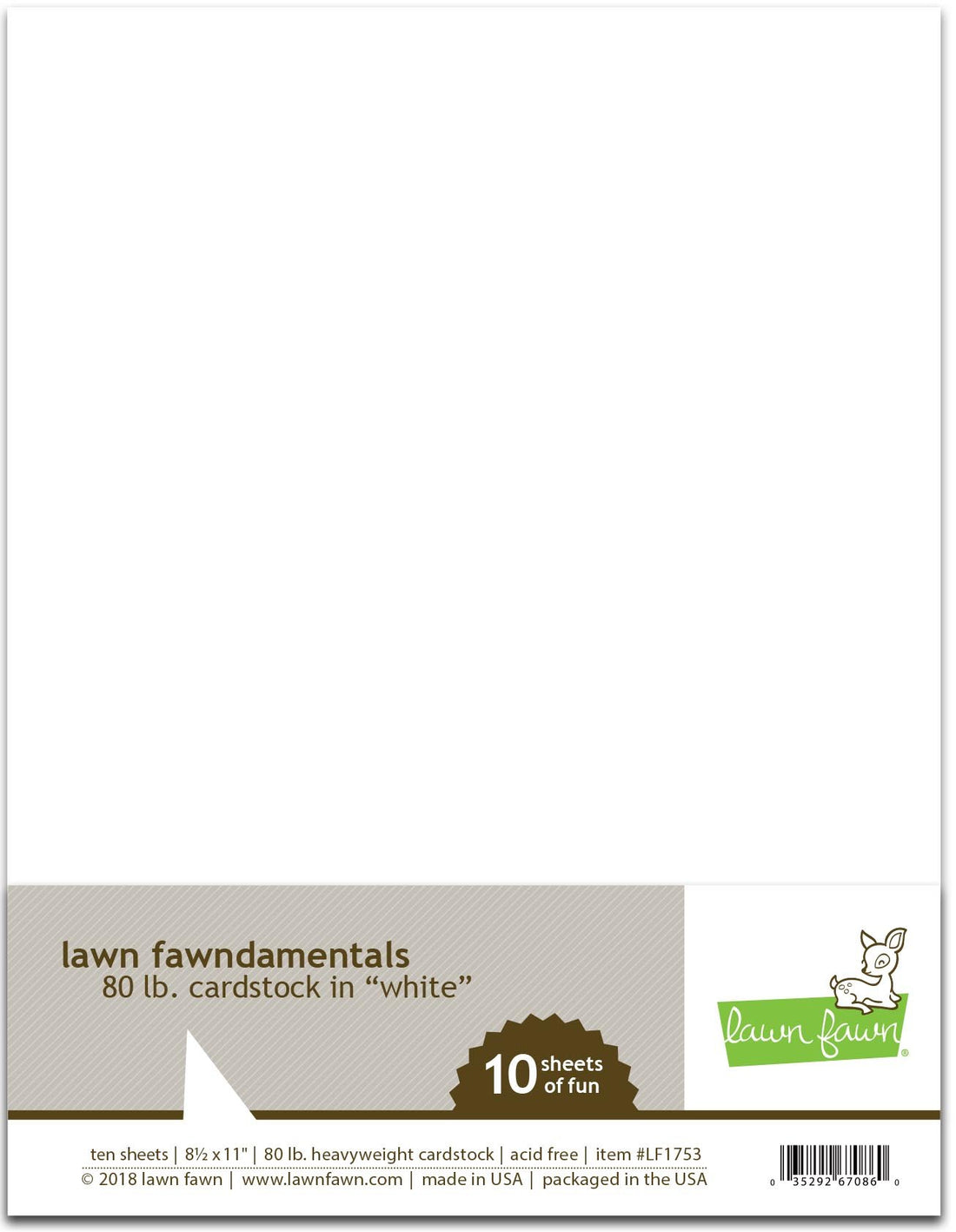 Lawn Fawn WHITE 80lb. Heavyweight Cardstock 10 Sheets Scrapbooksrus 