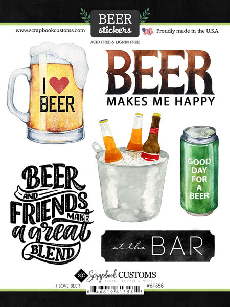 I LOVE BEER Kit 12&quot;X12&quot; Scrapbook Paper Stickers 3pc