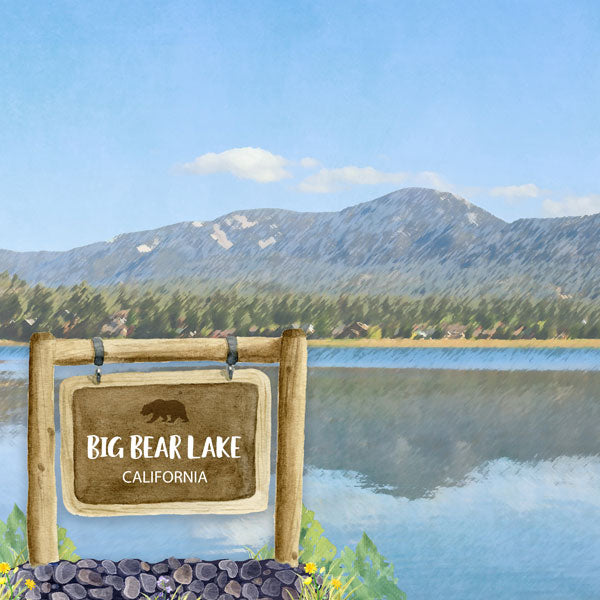 BIG BEAR LAKE PARK Watercolor 12&quot;X12&quot; Paper Scrapbooksrus 