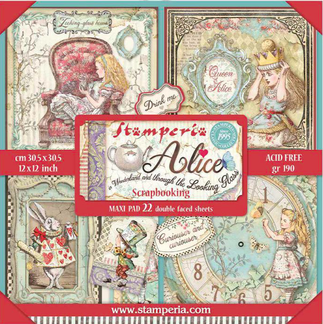 Stamperia Alice In Wonderland THROUGH THE LOOKING GLASS 12&quot;X12&quot; Paper Pad Scrapbooksrus 