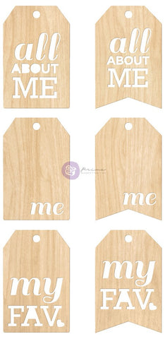 Prima All About Me TAG ME Wood Embellishments 6pc Scrapbooksrus 