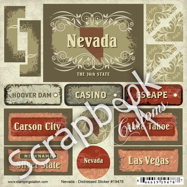 NEVADA Distressed Stickers 16pc Scrapbook Customs