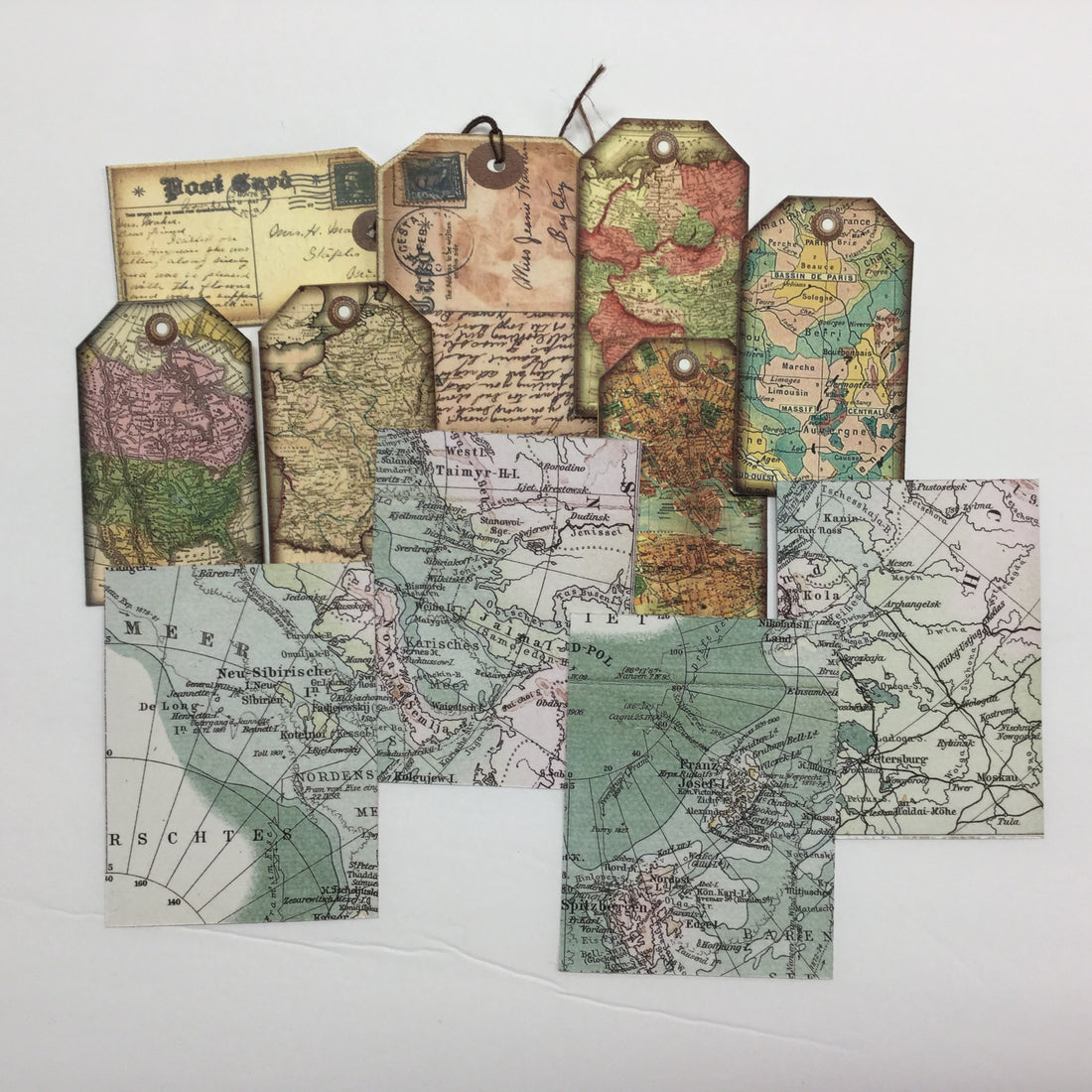 Tags & Ephemera 11pc VINTAGE TRAVEL MAP & POSTCARDS Scrapbooksrus