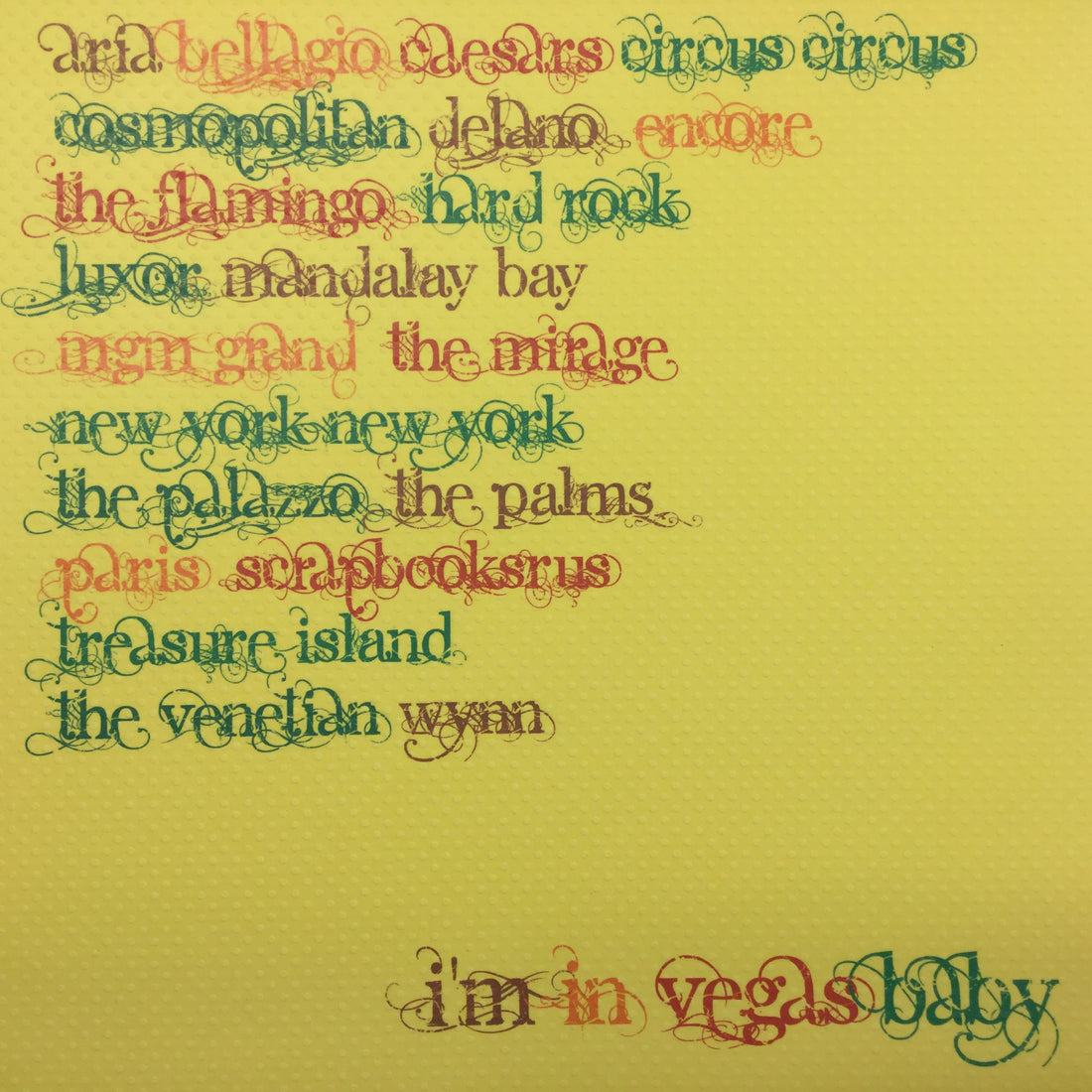 Las Vegas HOTELS & CASINOS Names 12"x12" Scrapbook Paper