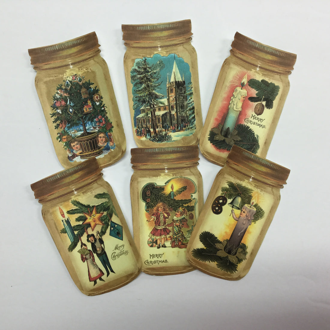 Tags & Ephemera 6pc VINTAGE CHRISTMAS JARS SetB Scrapbooksrus