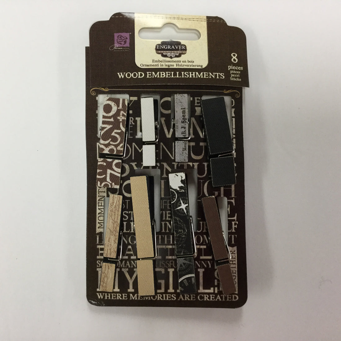 Prima ENGRAVER COLLECTIONS Wood Embellishments 8 pc Scrapbooksrus