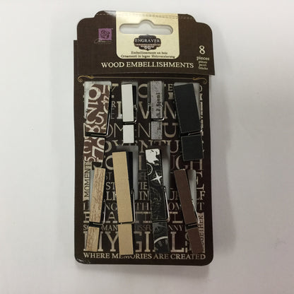 Prima ENGRAVER COLLECTIONS Wood Embellishments 8 pc Scrapbooksrus 