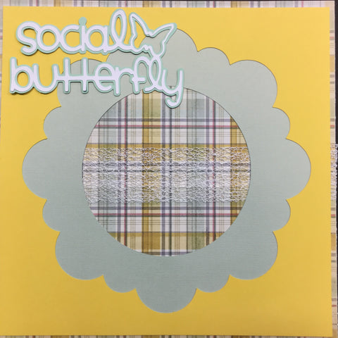 Premade Page SOCIAL BUTTERFLY YELLOW (1) 12X12 Scrapbook Layout Scrapbooksrus 