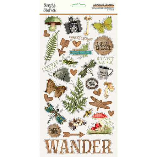 Simple Stories SIMPLE VINTAGE GREAT ESCAPE Chipboard Stickers 33pc Scrapbooksrus