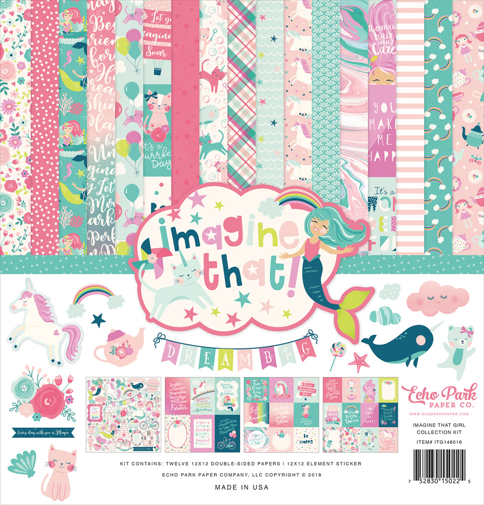 Echo Park  12&quot;x12&quot; IMAGINE THAT GIRL 13pc COLLECTION KIT Scrapbooksrus 