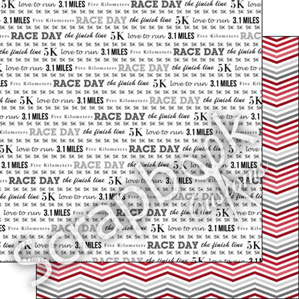 Racing 5K & RED CHEVRON Sports 12X12 Paper Sheet Scrapbook Customs