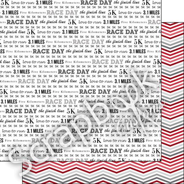 Racing 5K &amp; RED CHEVRON Sports 12X12 Paper Sheet Scrapbook Customs