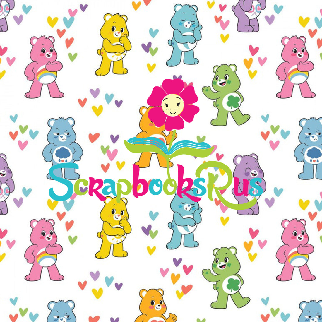 Care Bears HEART FRIENDS 12&quot;x12&quot; Cartoon Scrapbook Paper @Scrapbooksrus Las Vegas Scrapbook Store