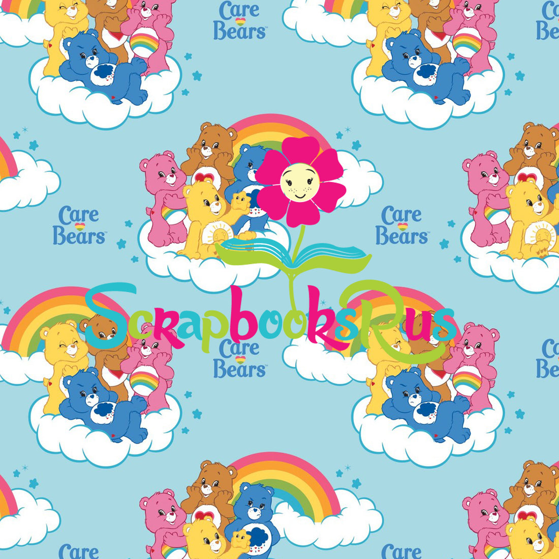 Care Bears RAINBOW AQUA 12&quot;x12&quot; Cartoon Scrapbook Paper Las Vegas Scrapbooksrus