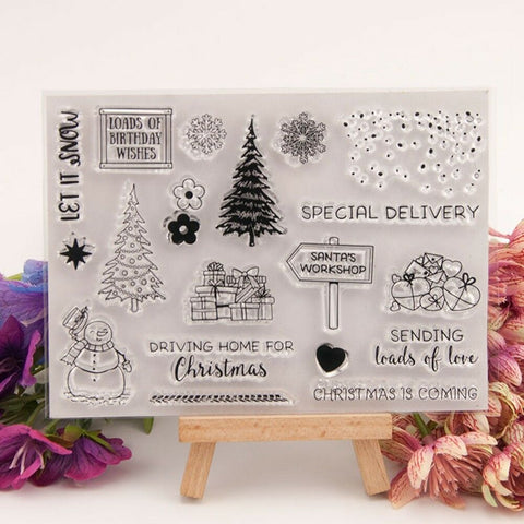 CHRISTMAS LET IT SNOW Clear Acrylic Stamp Set 19pc