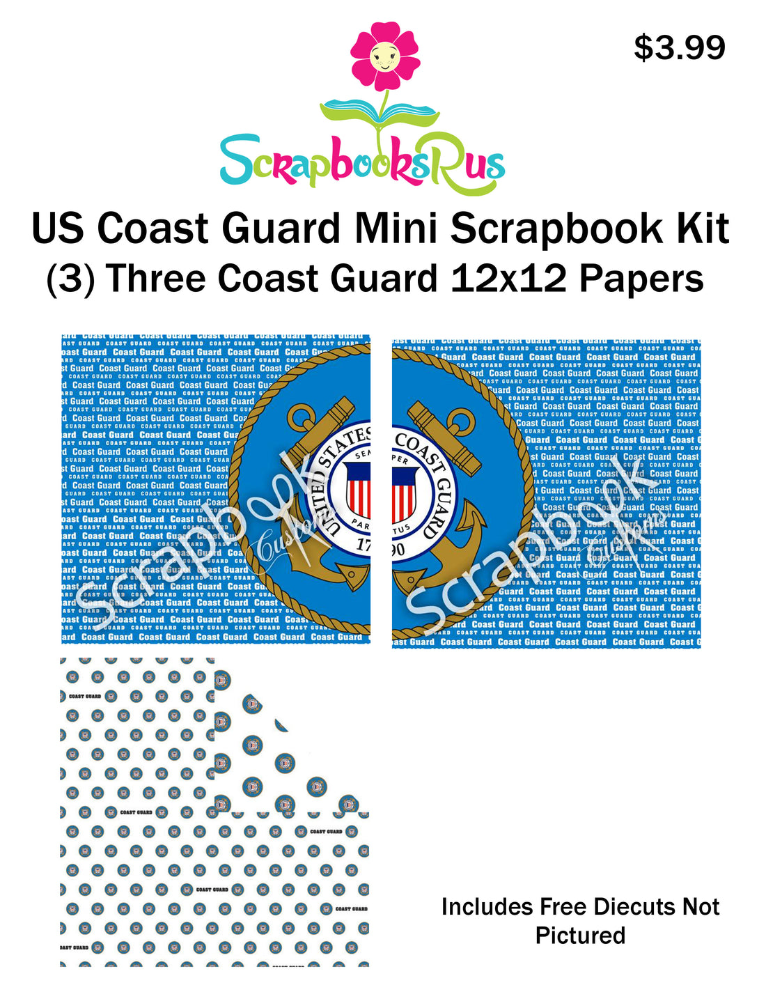 Coast Guard 3pc Mini Kit 12&quot;X12&quot; Scrapbook Customs 9pc