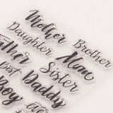 CURSIVE FAMILY TITLES Clear Acrylic Stamp Set 17pc