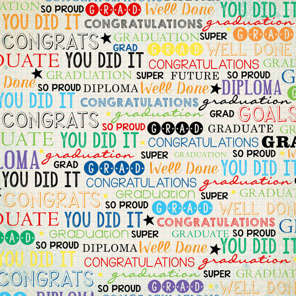 COLORFUL GRADUATION WORDS 12&quot;X12&quot; Scrapbook Customs Paper Scrapbooksrus 