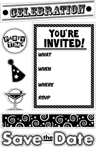 Inkadinkado PARTY INVITE Rubber Stamps 7pc Scrapbooksrus 