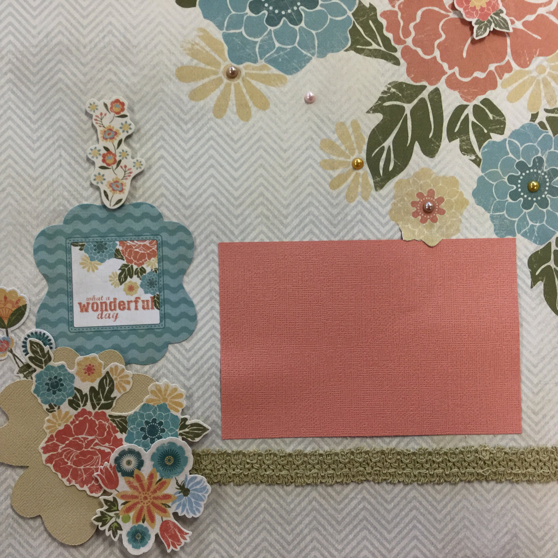 Premade Page WONDERFUL DAY Floral 12&quot;x12&quot; Scrapbook Scrapbooksrus 